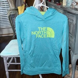 The North Face Teal Hoodie with Lime Logo